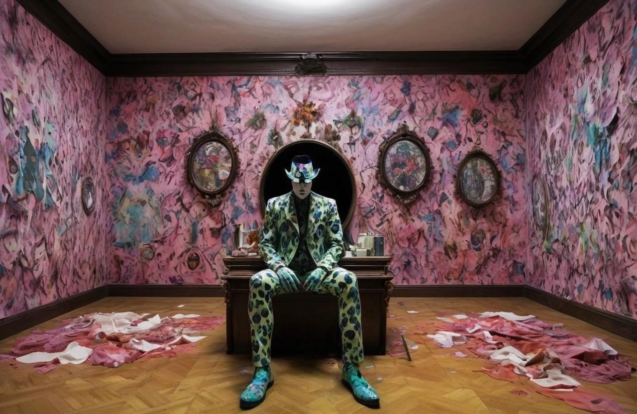 Image with seed 3014797850 generated via Stable Diffusion through @stablehorde@sigmoid.social. Prompt: Reality is the original Rorschach. Surrealism, magic realism, beautiful chaos, whimsical, playful, silly, colourful. Elektrodada fnord Hail Eris! All hail Discordia!  