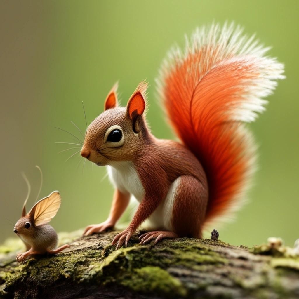Image with seed 2760879019 generated via Stable Diffusion through @stablehorde@sigmoid.social. Prompt: a tiny fairy riding a red squirrel
