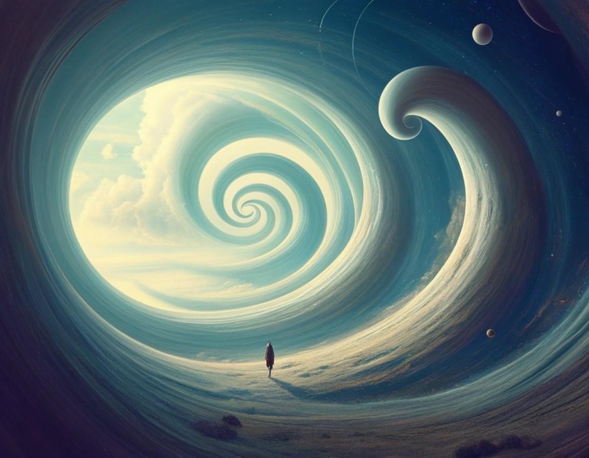 Image with seed 2488508323 generated via Stable Diffusion through @stablehorde@sigmoid.social. Prompt: Spacelike Curves and Nostalgia for Yesterday's Future. Surrealism, fantasy, magic, whimsical, dreamlike, another world 