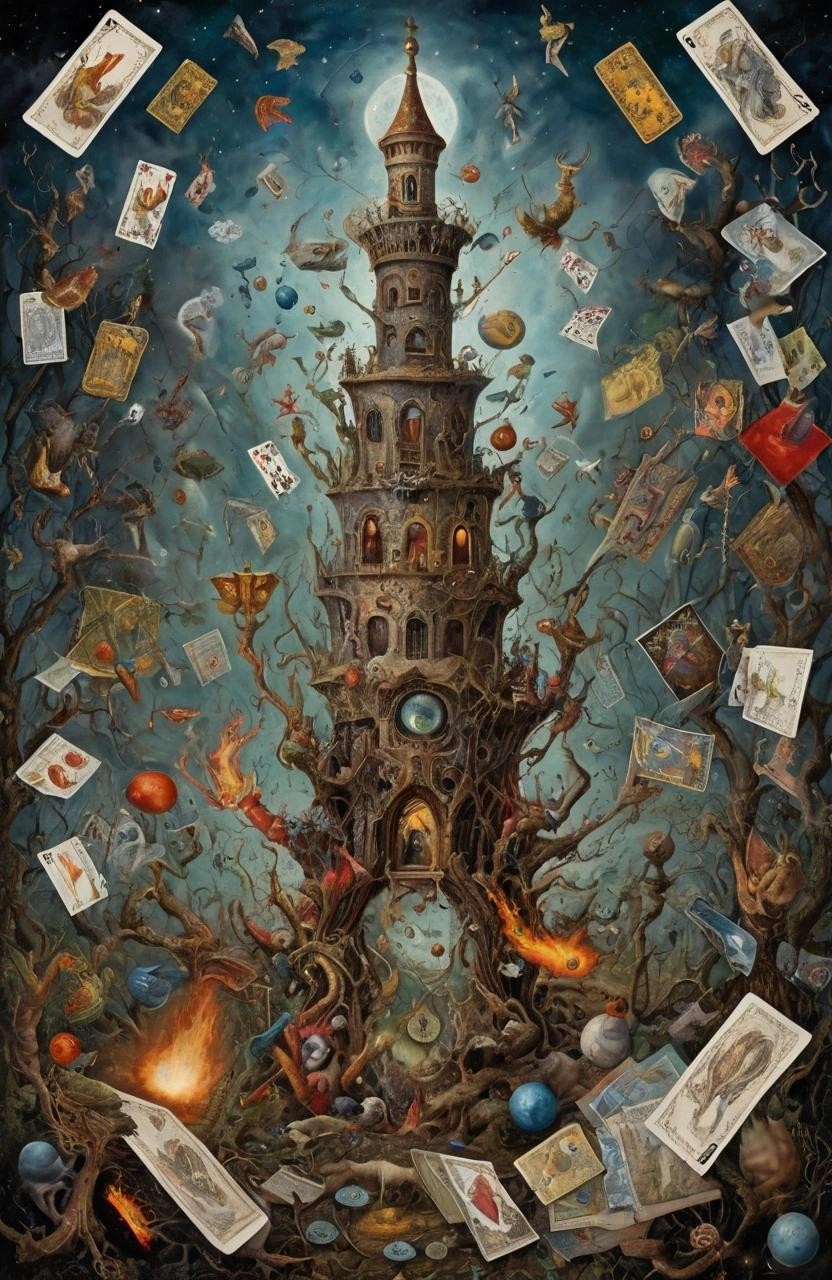 Image with seed 1409426509 generated via Stable Diffusion through @stablehorde@sigmoid.social. Prompt: ((A modern Tarot card)), The Apostrophe Catastrophe, surrealism, magic realism, fantasy, whimsical, weird, chaotic, very detailed ###photorealistic, cute, modern, simple, anime, plain, vector, lowres, cropped, limneart, cgi, 3d, antique
