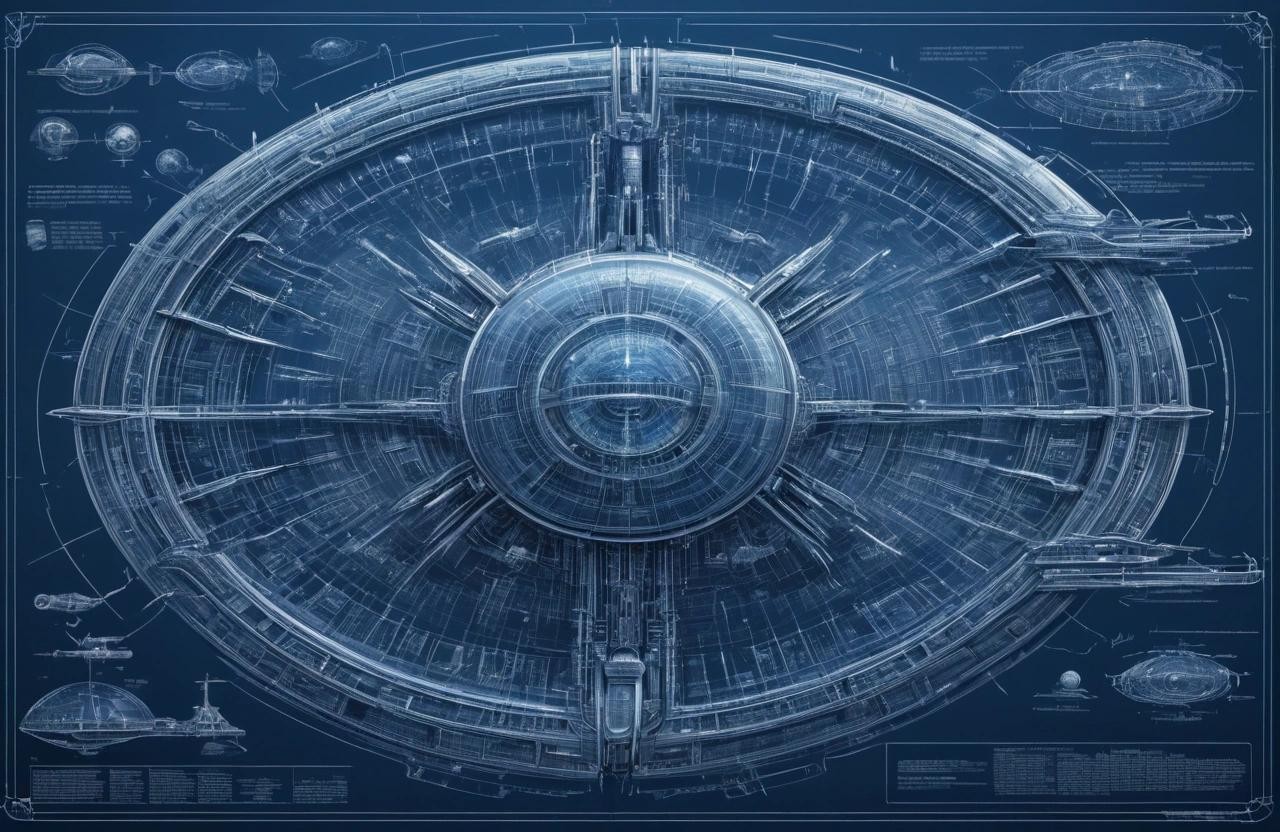 Image with seed 3924995363 generated via Stable Diffusion through @stablehorde@sigmoid.social. Prompt: blueprint of a spaceship of an alien non-humanoid civilization, lots of details and descriptions, extremely detailed, science fiction, fantasy, intricate 