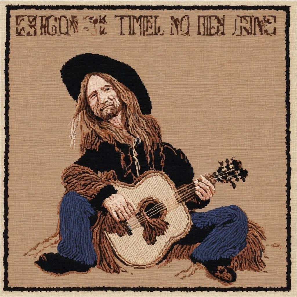 Image with seed 1319936703 generated via Stable Diffusion through @stablehorde@sigmoid.social. Prompt: (Embroidery) knitting pattern of Willie Nelson doing the splits, , (cross stitch)###photorealistic