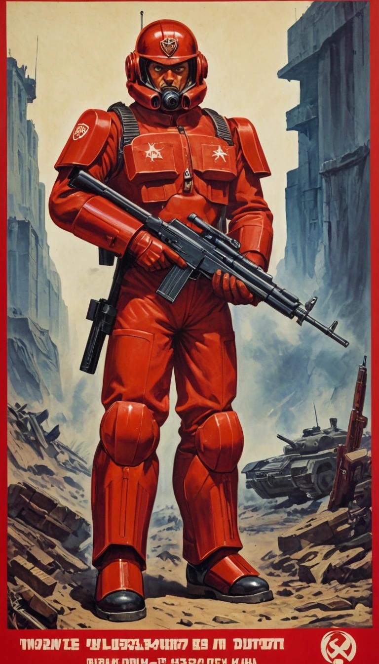 Image with seed 2501312774 generated via Stable Diffusion through @stablehorde@sigmoid.social. Prompt: USSR soviet propaganda poster, Cliffjumper from Transformers in Soviet military uniform holding an AK47. ###photorealistic, cute, modern,