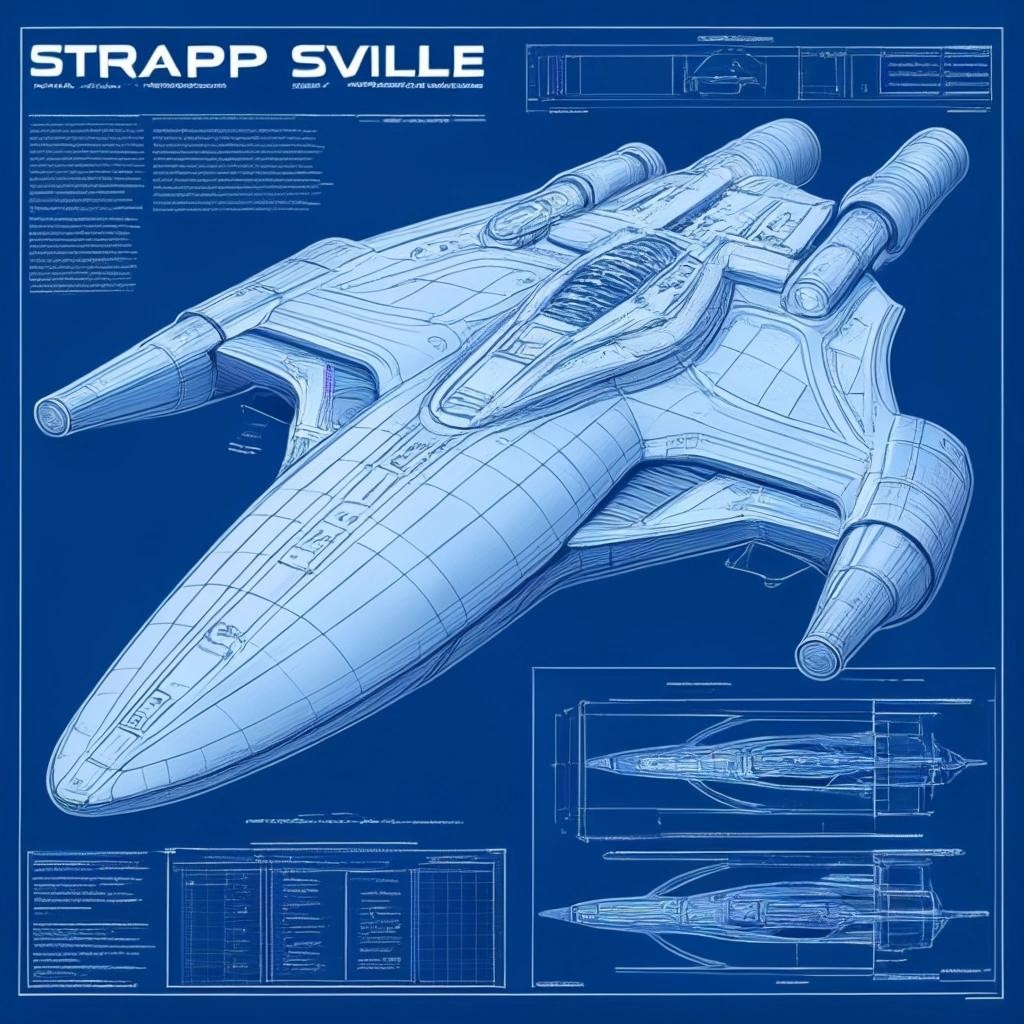 Image with seed 1909164426 generated via Stable Diffusion through @stablehorde@sigmoid.social. Prompt: Industrial blueprint of the starship Orville, science fiction, detailled 
