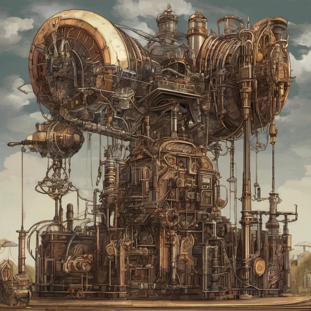 Image with seed 2601522043 generated via Stable Diffusion through @stablehorde@sigmoid.social. Prompt: a steampunk machine generating electricity from the atmosphere. 