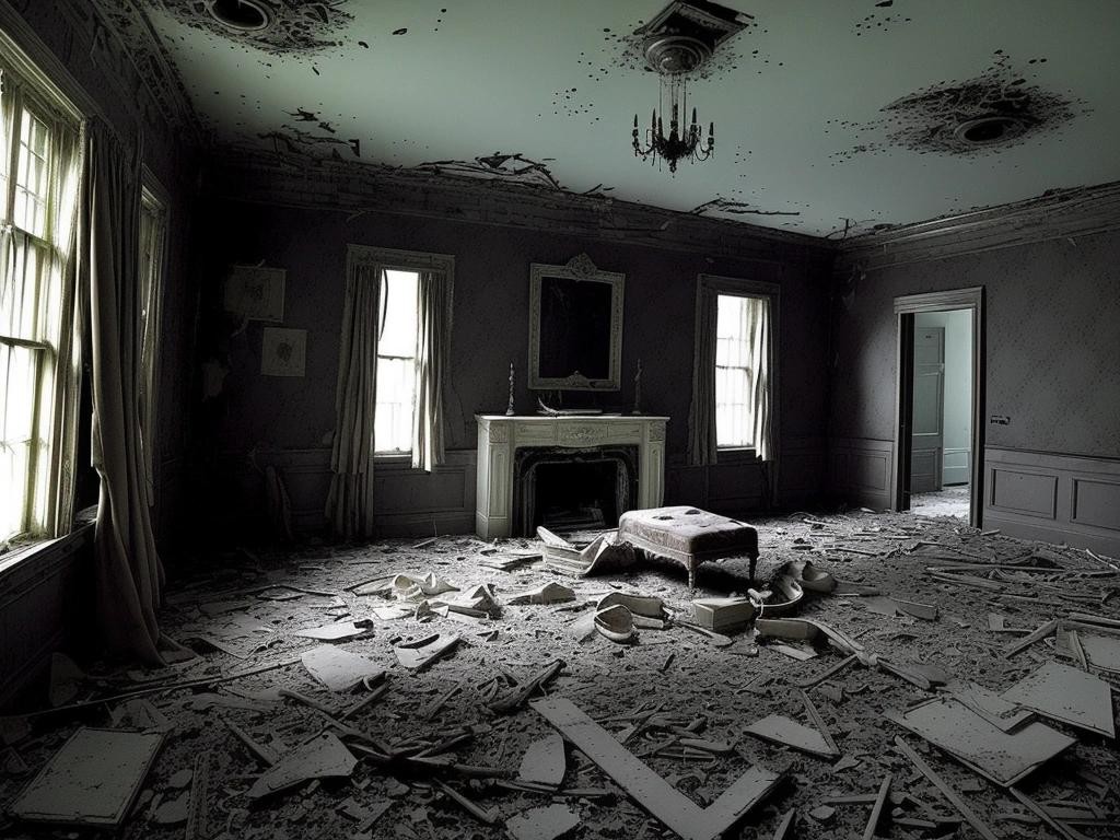 Image with seed 2881589852 generated via Stable Diffusion through @stablehorde@sigmoid.social. Prompt: Haunting, Paranormal, Ghosts, EVP, Poltergeist, Unexplained, Phenomena, 2000s photograph of a sceance, elaborate, abandoned home style###