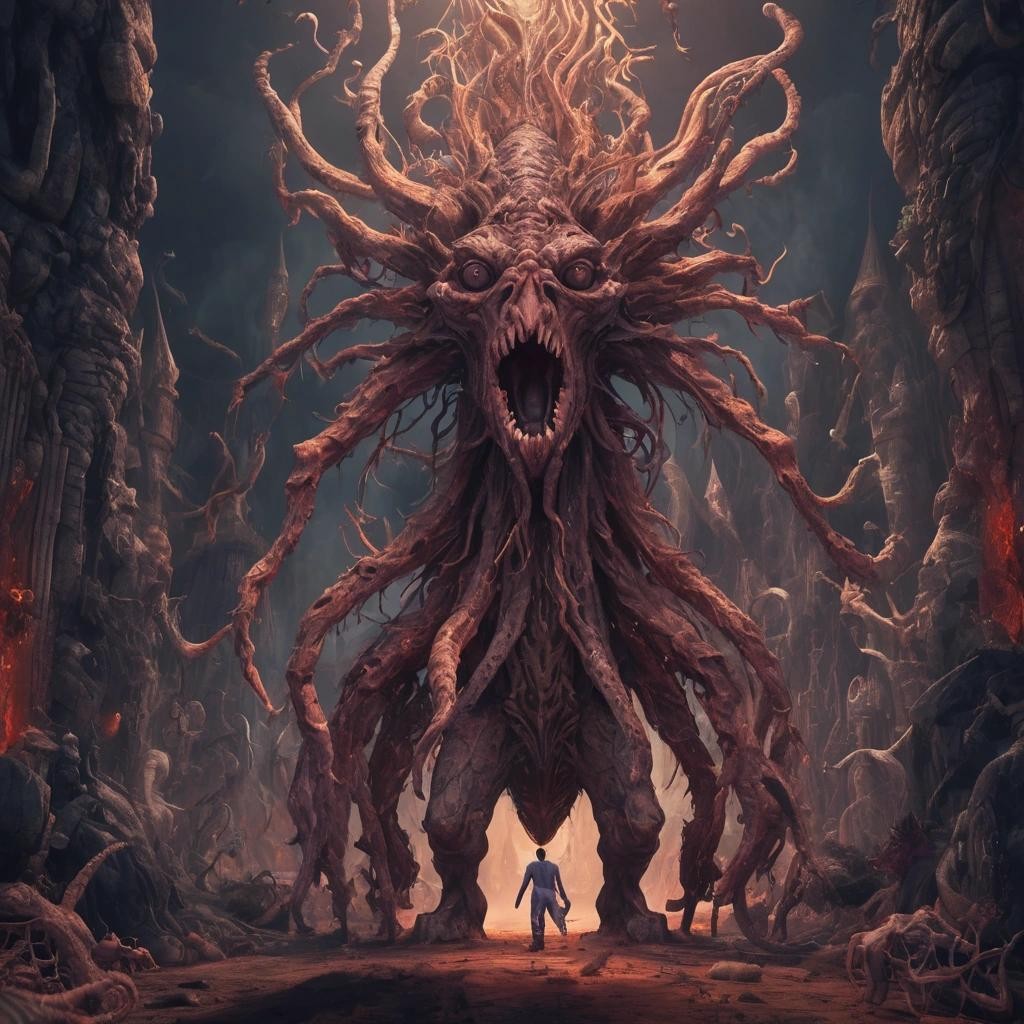 Image with seed 1225589090 generated via Stable Diffusion through @stablehorde@sigmoid.social. Prompt: The devil's in the details. The demon's in the background. The djinn's in the overview. The unnameable elder thing is in my pants (send help) , masterpiece, surrealism, dreamlike, weird, whimsical, 4k, ultra detailed