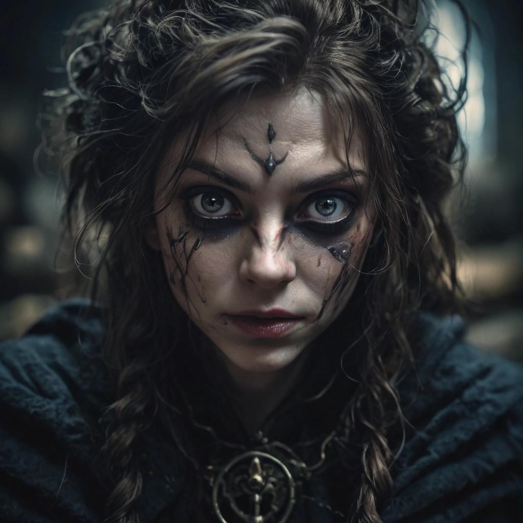 Image with seed 2010467134 generated via Stable Diffusion through @stablehorde@sigmoid.social. Prompt: Twice Upon A Time, dark fantasy, twisted fairytale, dungeonpunk, perfect face, expressive eyes, cinematic lighting, cinematic postprocessing