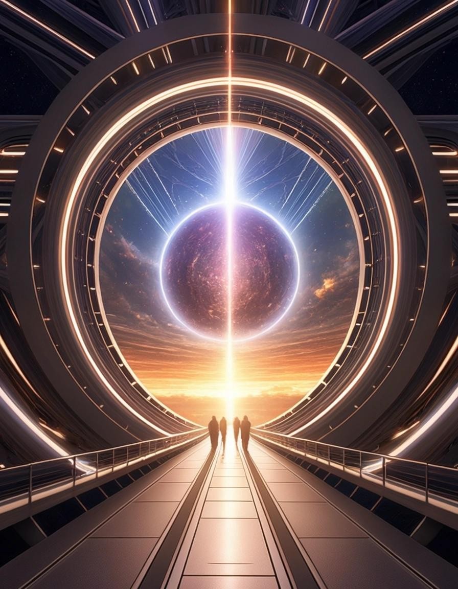 Image with seed 3354388675 generated via Stable Diffusion through @stablehorde@sigmoid.social. Prompt: opening ceremony for the Einstein Podolsky Rosen Bridge, science fiction, fantasy, space opera, interdimensional portal 