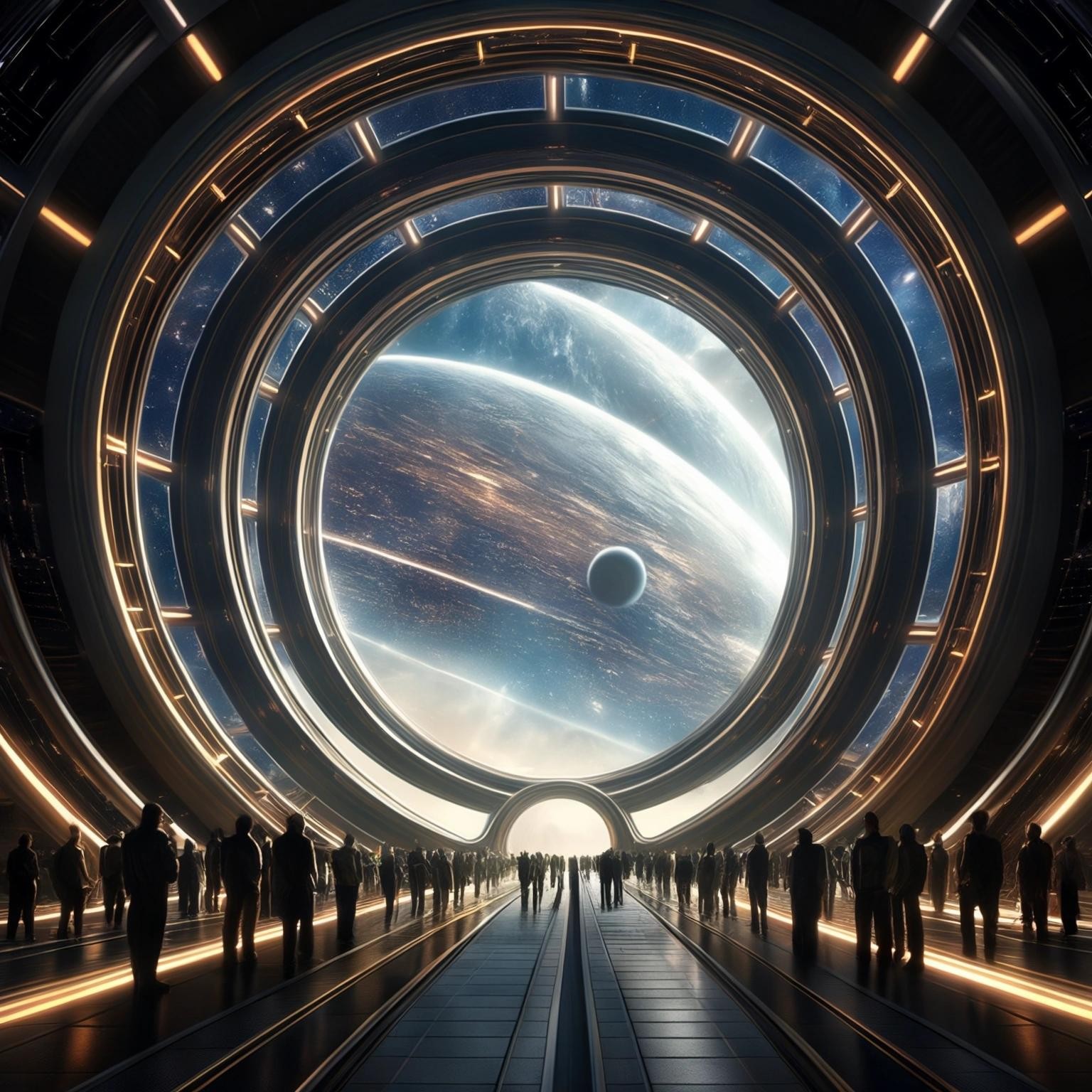 Image with seed 308312244 generated via Stable Diffusion through @stablehorde@sigmoid.social. Prompt: opening ceremony for the Einstein Podolsky Rosen Bridge, science fiction, fantasy, space opera, interdimensional portal 