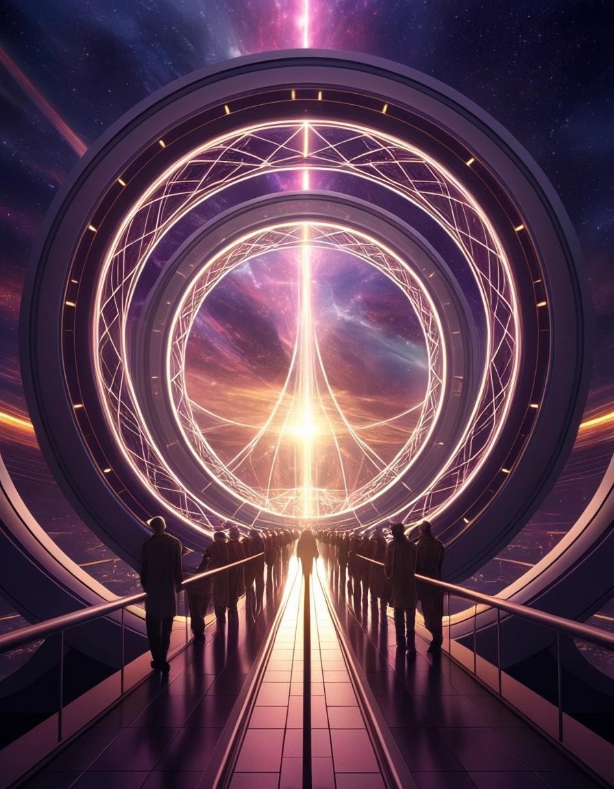 Image with seed 1862097308 generated via Stable Diffusion through @stablehorde@sigmoid.social. Prompt: opening ceremony for the Einstein Podolsky Rosen Bridge, science fiction, fantasy, space opera, interdimensional portal 