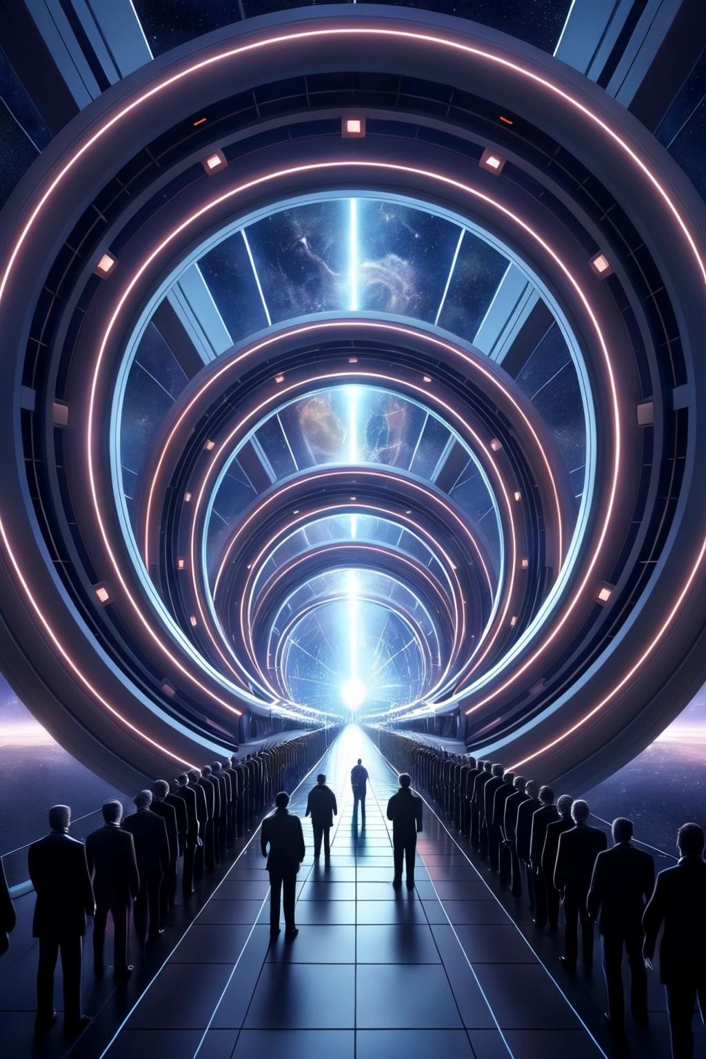 Image with seed 367124531 generated via Stable Diffusion through @stablehorde@sigmoid.social. Prompt: opening ceremony for the Einstein Podolsky Rosen Bridge, science fiction, fantasy, space opera, interdimensional portal 