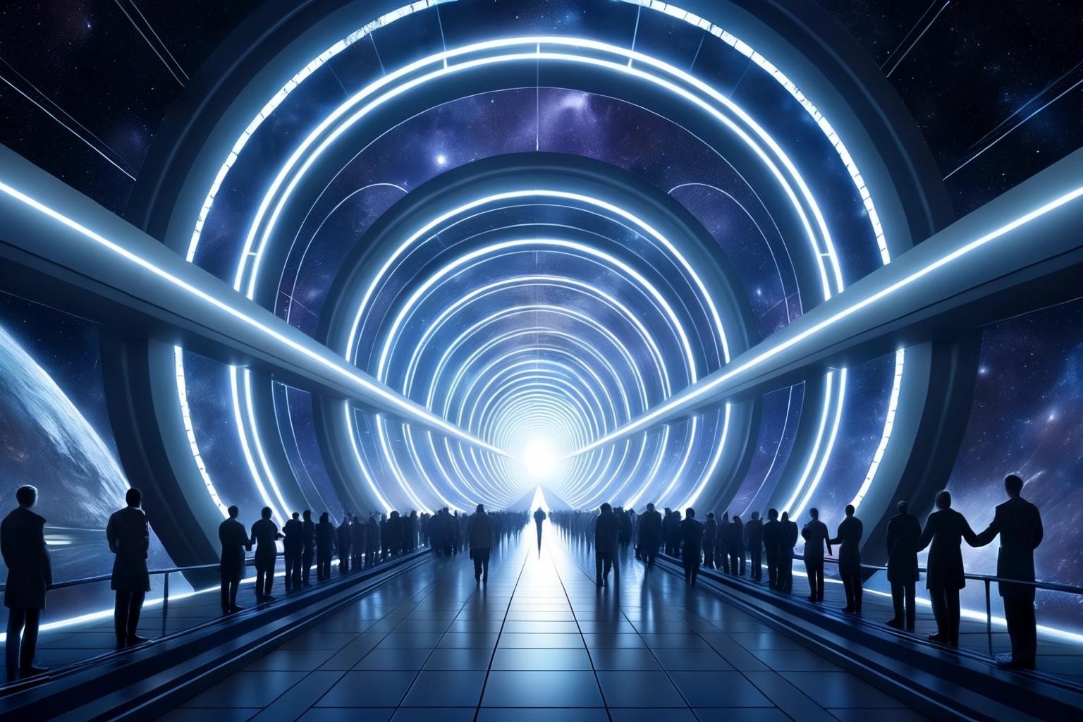 Image with seed 1378832395 generated via Stable Diffusion through @stablehorde@sigmoid.social. Prompt: opening ceremony for the Einstein Podolsky Rosen Bridge, science fiction, fantasy, space opera, interdimensional portal 