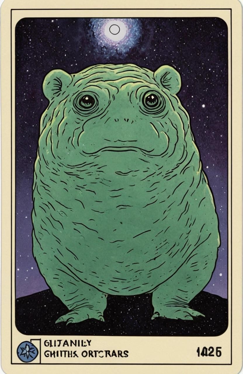 Image with seed 1112704864 generated via Stable Diffusion through @stablehorde@sigmoid.social. Prompt: ((A modern Tarot card)), Tardigrade Superstar ###photorealistic, cute, modern, simple, anime, plain, vector, lowres, cropped, limneart, cgi, 3d, antique