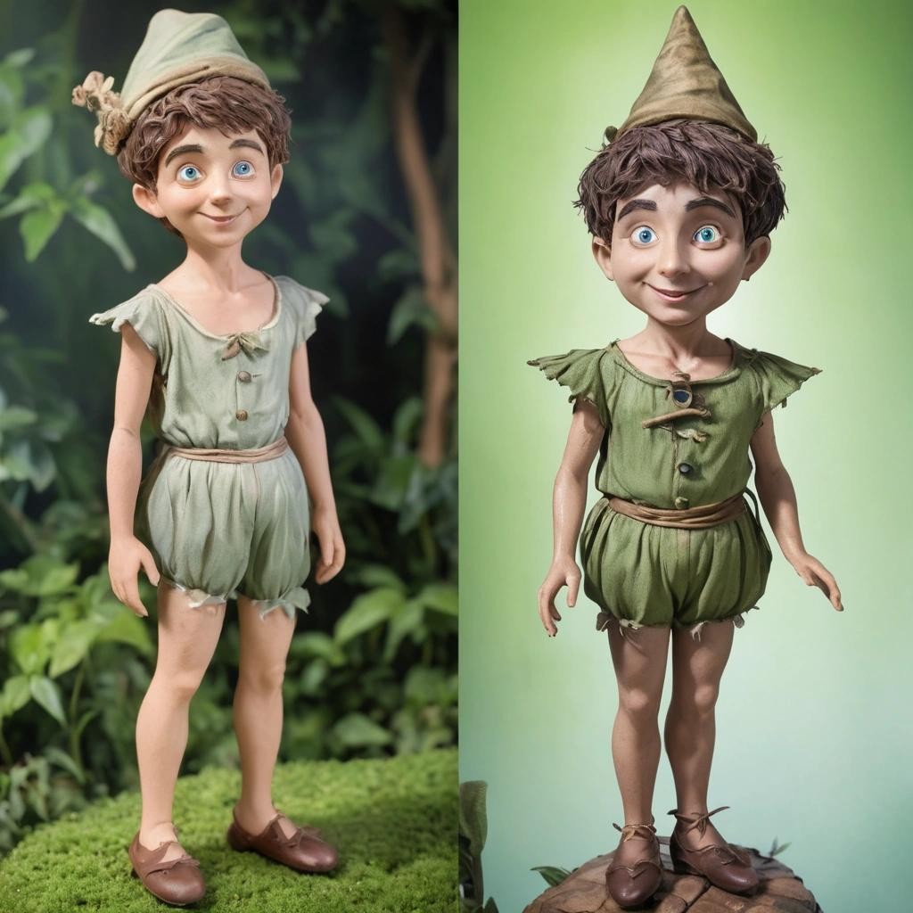 Image with seed 257988926 generated via Stable Diffusion through @stablehorde@sigmoid.social. Prompt: Peter Pan's fairy body with Charles Chaplin's head, with realistic face and hat