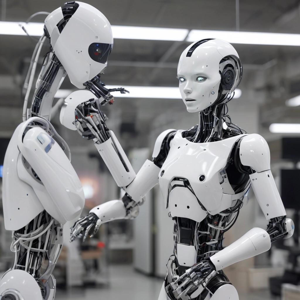 Image with seed 1846969517 generated via Stable Diffusion through @stablehorde@sigmoid.social. Prompt: a IA robot creating a human