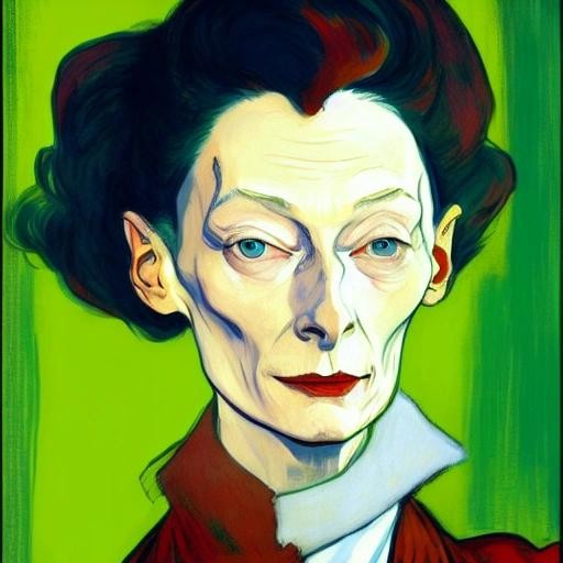 Image with seed 3974728740 generated via Stable Diffusion through @stablehorde@sigmoid.social. Prompt: Tilda Swinton, painted by Henri Toulouse-Lautrec, , samdoesart