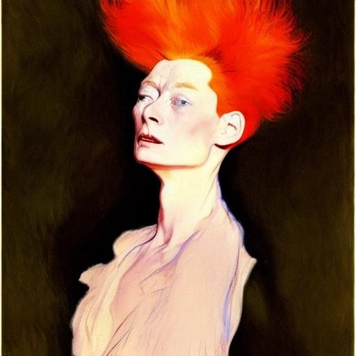 Image with seed 1401606076 generated via Stable Diffusion through @stablehorde@sigmoid.social. Prompt: digitized painting of a Tilda Swinton, painted by Henri Toulouse-Lautrec, , highly detailed, sharp focus, impasto brush strokes, acclaimed artwork by gaston bussiere, by j. c. leyendecker