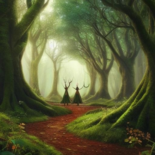 Image with seed 2366380308 generated via Stable Diffusion through @stablehorde@sigmoid.social. Prompt: a beautiful forest with elves 