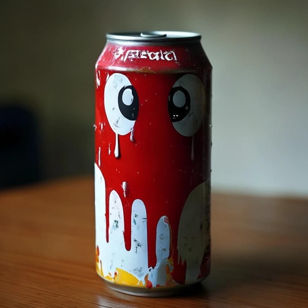 Image with seed 3544457656 generated via Stable Diffusion through @stablehorde@sigmoid.social. Prompt: the result of a can of soda having an existential crisis 