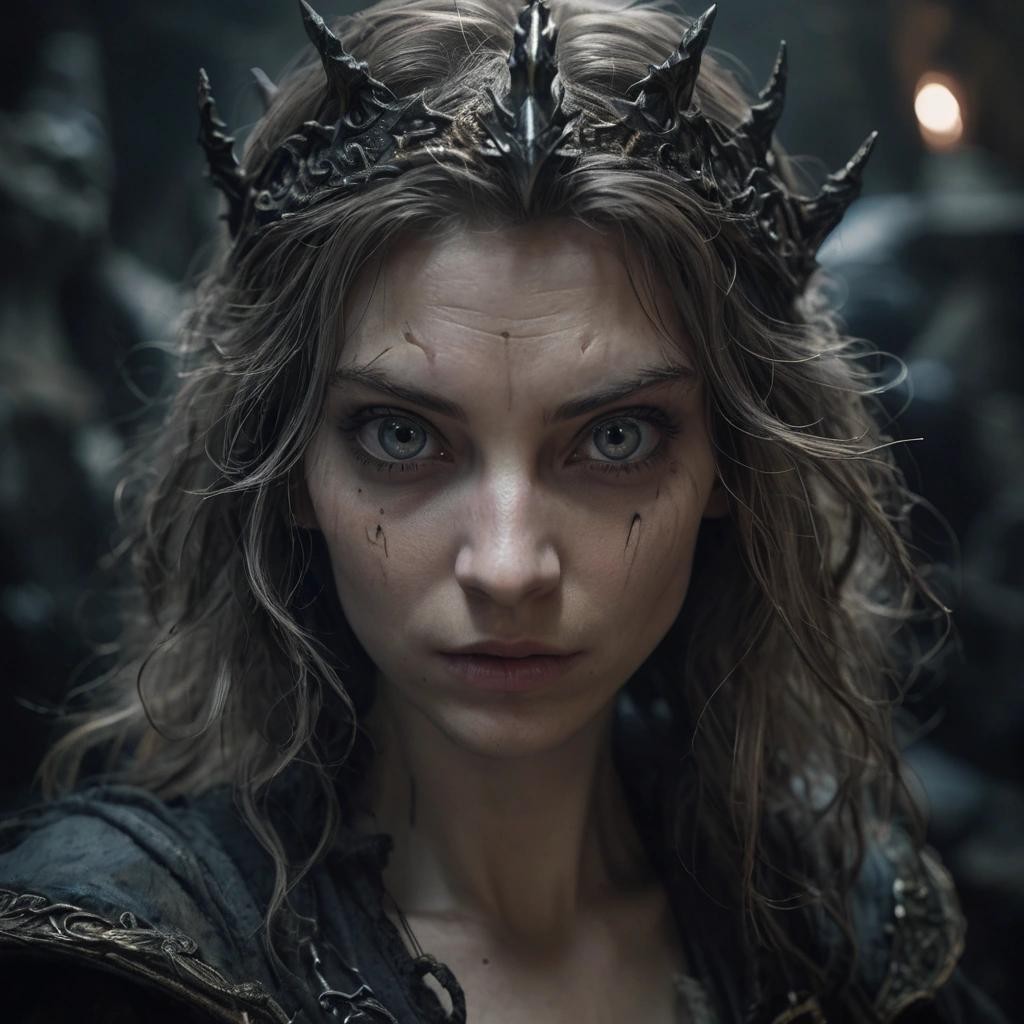 Image with seed 91959633 generated via Stable Diffusion through @stablehorde@sigmoid.social. Prompt: Twice Upon A Time, dark fantasy, twisted fairytale, dungeonpunk, perfect face, expressive eyes, cinematic lighting, cinematic postprocessing 
