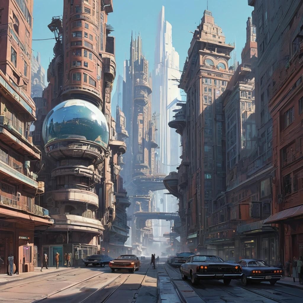 Image with seed 3902941535 generated via Stable Diffusion through @stablehorde@sigmoid.social. Prompt: Stunning digital artwork of a futuristic city with a mysterious hole through time in the middle of a bustling street, revealing the same cityscape from the past, by Syd Mead and Simon Stålenhag, time portal, futuristic city, past cityscape, detailed, high-resolution, dynamic contrast, intricate details###Deformed, blurry, bad composition, poorly lit, overexposed, underexposed, noisy, out of focus, motion blur, lens flare