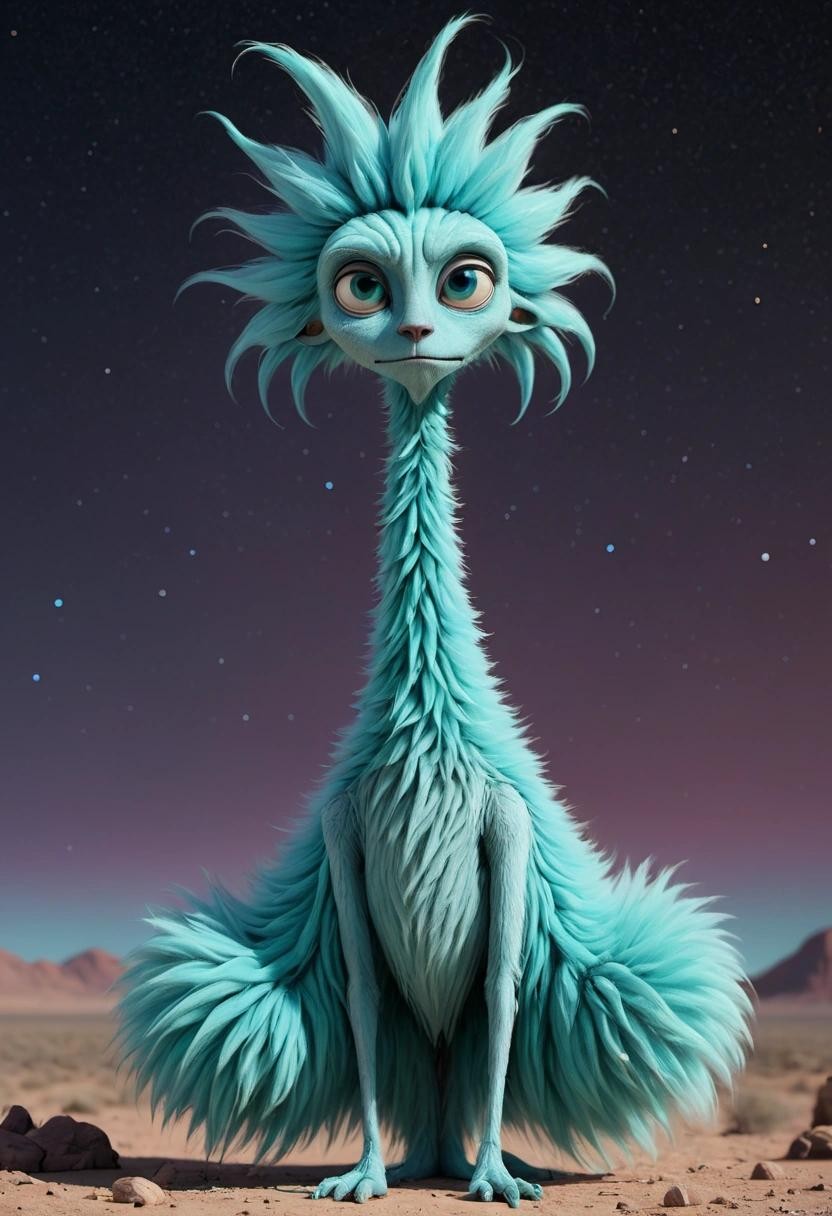 Image with seed 595482452 generated via Stable Diffusion through @stablehorde@sigmoid.social. Prompt: The President of the Galaxy, tall skinny alien with fluffy turquoise fur 
