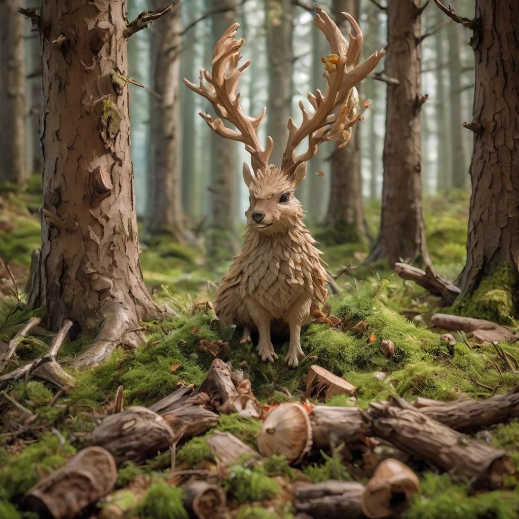 Image with seed 4035177618 generated via Stable Diffusion through @stablehorde@sigmoid.social. Prompt: a wolpertinger in a forest, beeches, firs, birches, tree stum, mushrooms