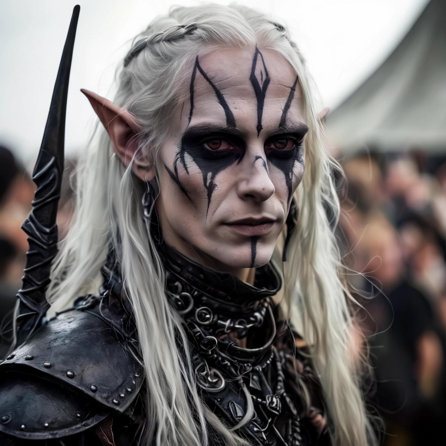 Image with seed 3820385022 generated via Stable Diffusion through @stablehorde@sigmoid.social. Prompt: Dark Elf Wacken 