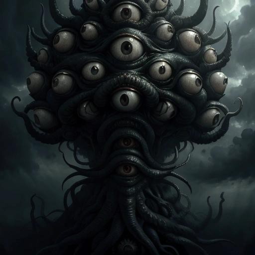 Image with seed 2988594316 generated via Stable Diffusion through @stablehorde@sigmoid.social. Prompt: Ph'nglui mglw'nafh Cthulhu R'lyeh wgah'nagl fhtagn! Surrealism, nightmare, fantasy, horror, dark, unsettling, disturbing, Zdzisław Beksiński, Greg Rutkowski, Hieronymus Bosch, H.R. Giger, Frank Frazetta, Moebius, Enki Bilal, Kris Kuksi, Peter Gric , ManyEyedHorrorAI