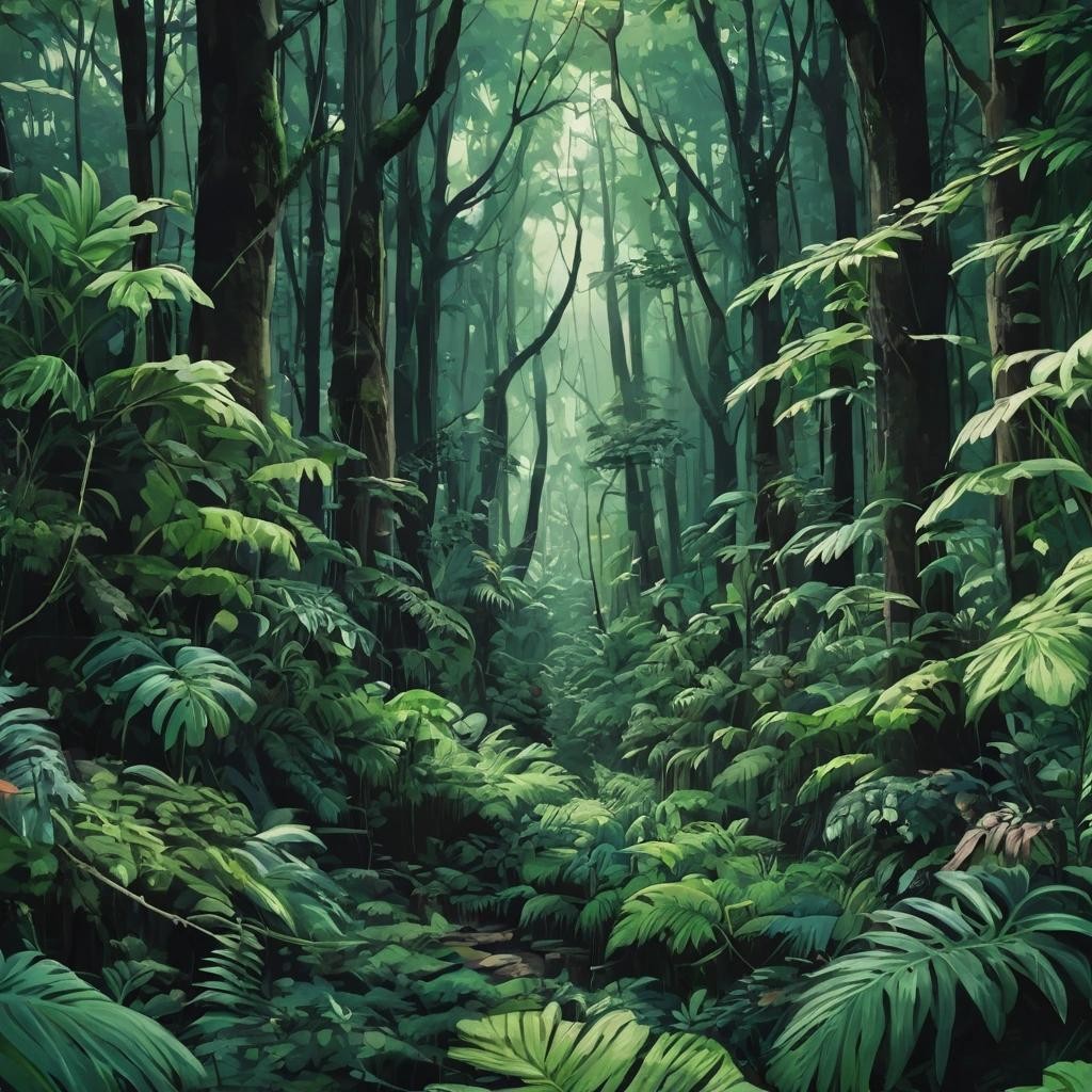 Image with seed 2512341092 generated via Stable Diffusion through @stablehorde@sigmoid.social. Prompt: a lush forest