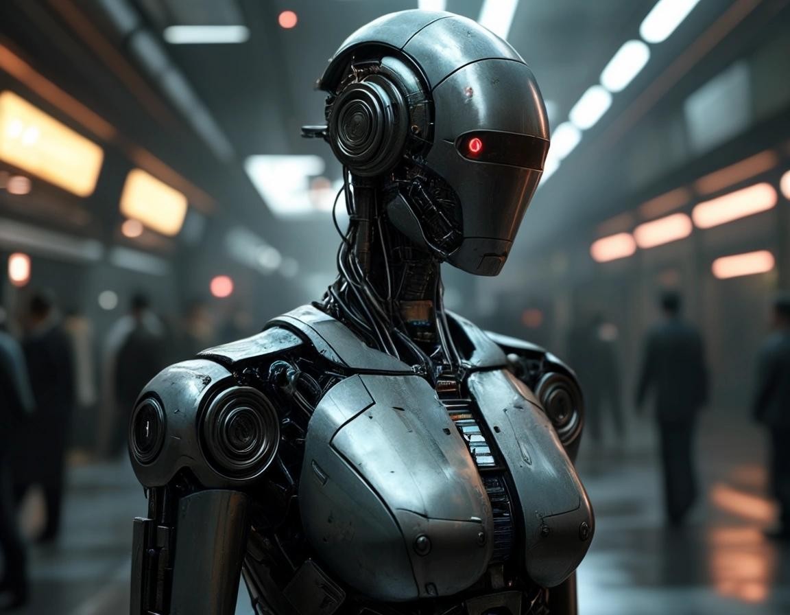 Image with seed 472788895 generated via Stable Diffusion through @stablehorde@sigmoid.social. Prompt: Greetings, Citizen 4CCF4915. Please undress and put on the suit provided for you. An android will soon come to pick you up. Dystopian, cyberpunk, broken future, science fiction, dark, age of the machines, 