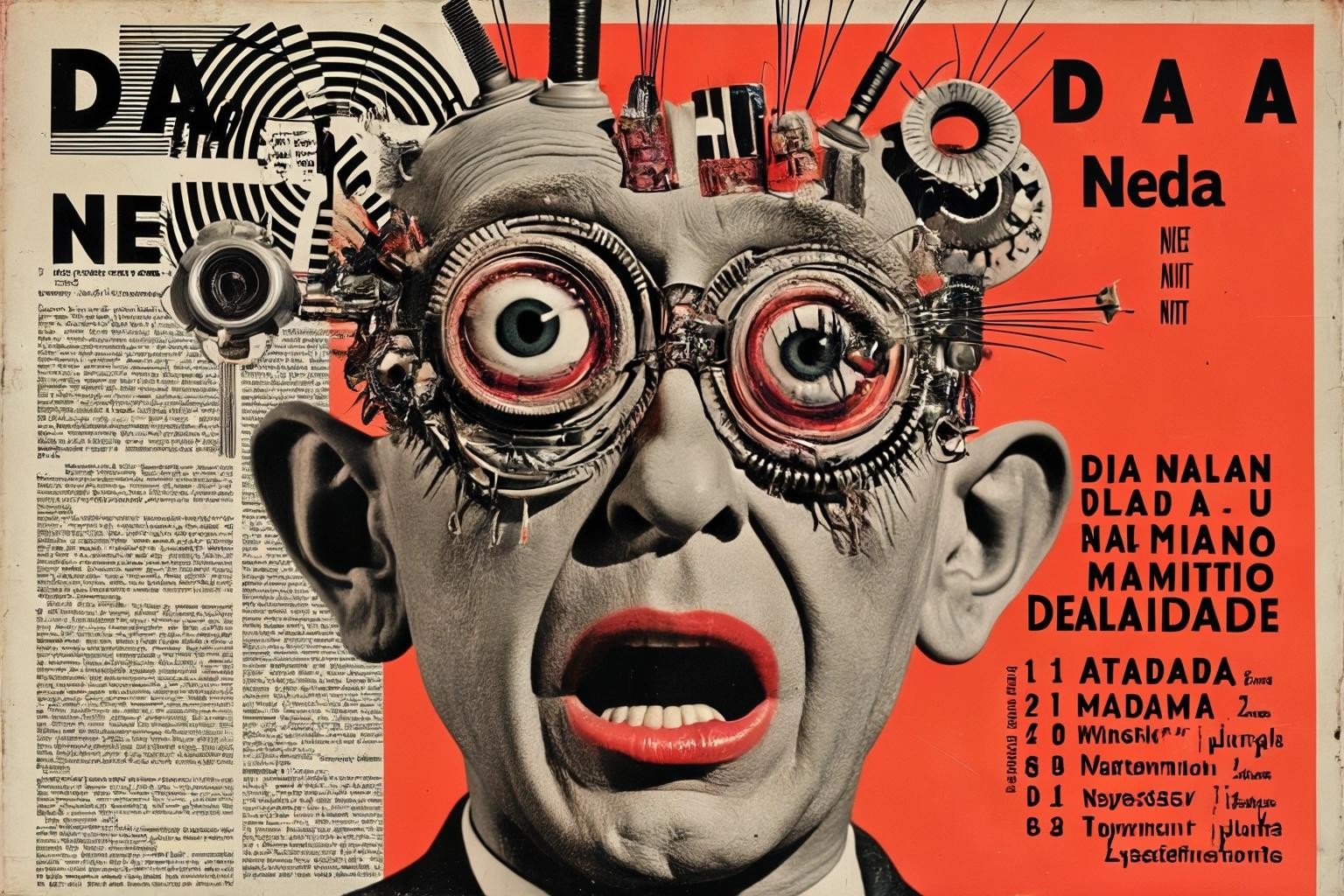 Image with seed 3283489349 generated via Stable Diffusion through @stablehorde@sigmoid.social. Prompt: 4CCF4915 dada neo-dada elektrodada anti-art hypernonsense dadapunk collage mixed media maximalism surrealism silly weird disturbing useless 