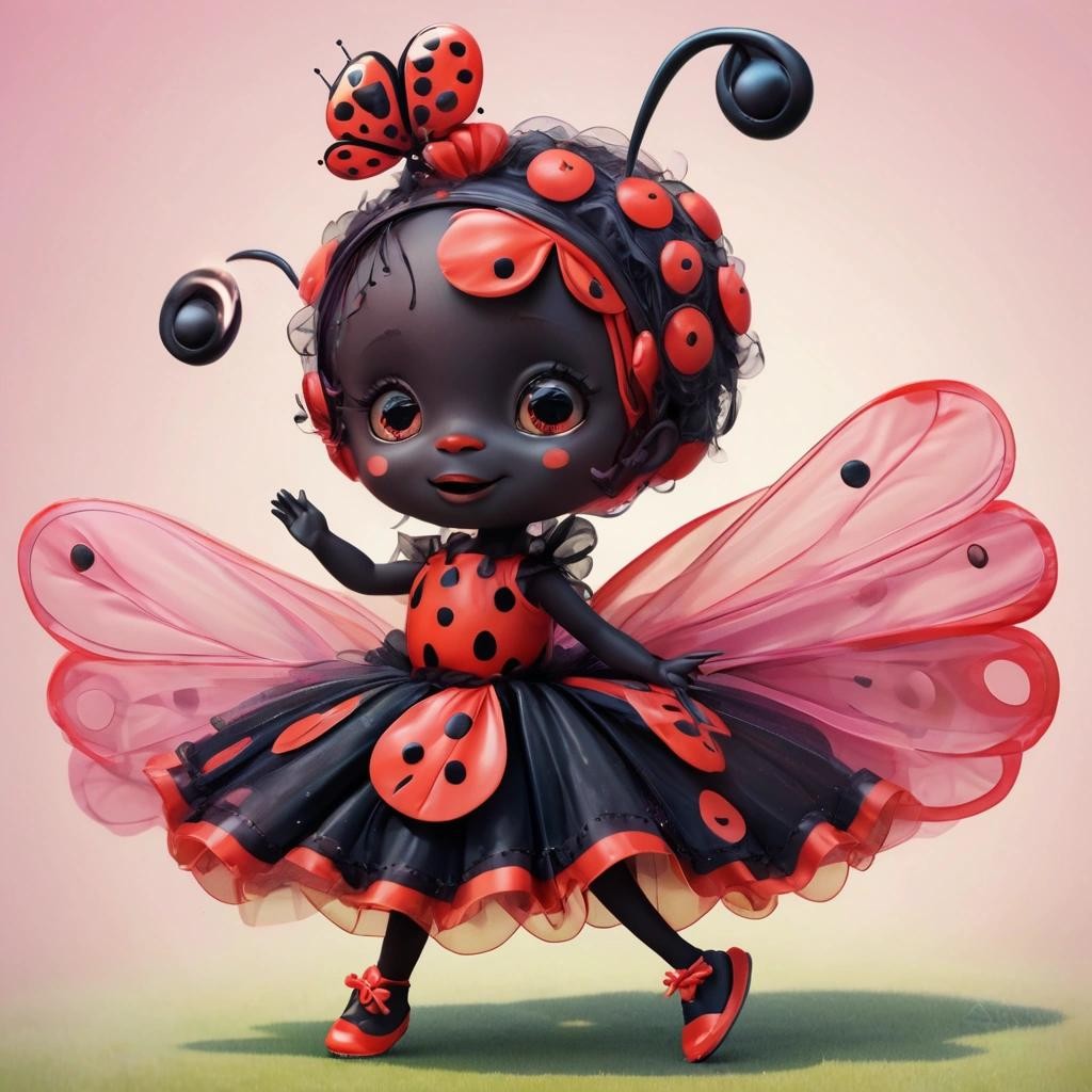 Image with seed 587752152 generated via Stable Diffusion through @stablehorde@sigmoid.social. Prompt: a butterfly lady bug that loves to dance and is wearing a tutu, ballet shoes, and a headband