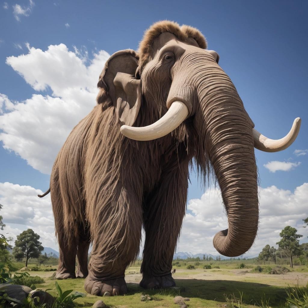 Image with seed 765137603 generated via Stable Diffusion through @stablehorde@sigmoid.social. Prompt: a mammoth stretching its trunk to the sky