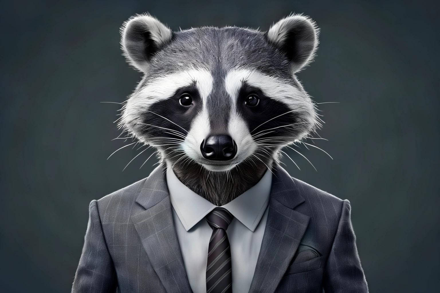 Image with seed 543399313 generated via Stable Diffusion through @stablehorde@sigmoid.social. Prompt: an anthropomorphic badger wearing a grey business suit with a very painful facial expression 