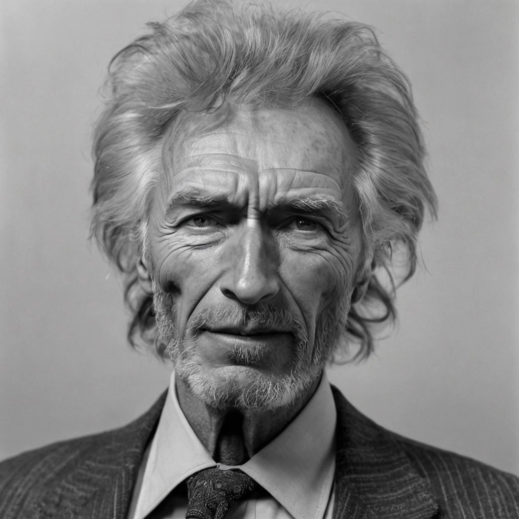 Image with seed 1988660598 generated via Stable Diffusion through @stablehorde@sigmoid.social. Prompt: a Clint Eastwood like Polititcan, who also looks like Einstein.