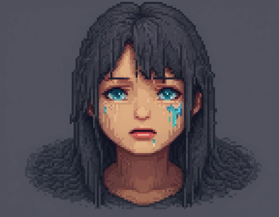 Image with seed 3669634390 generated via Stable Diffusion through @stablehorde@sigmoid.social. Prompt: pixel-art, Crying emoji 😭, with tears streaming, somber and emotional, digital art, by Wlop and Yuumei, high resolution, expressive and poignant., low-res, blocky, pixel art style, 16-bit graphics###sloppy, messy, blurry, noisy, highly detailed, ultra textured, photo, realistic