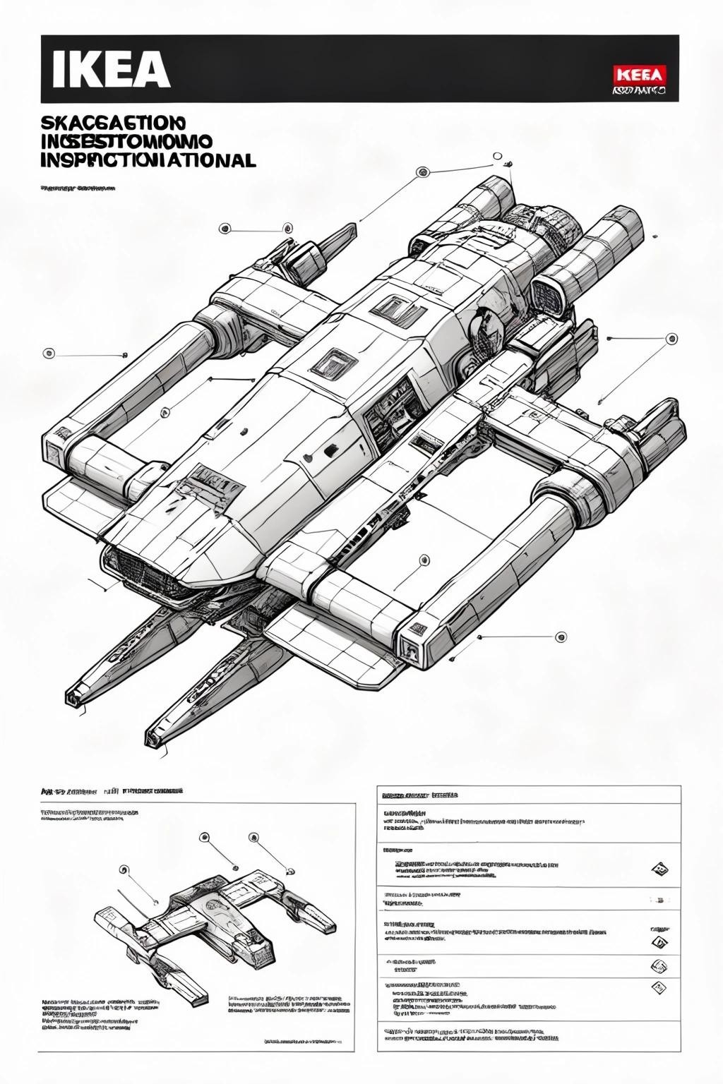 Image with seed 1790050214 generated via Stable Diffusion through @stablehorde@sigmoid.social. Prompt: IKEA spaceship assembly instruction manual 