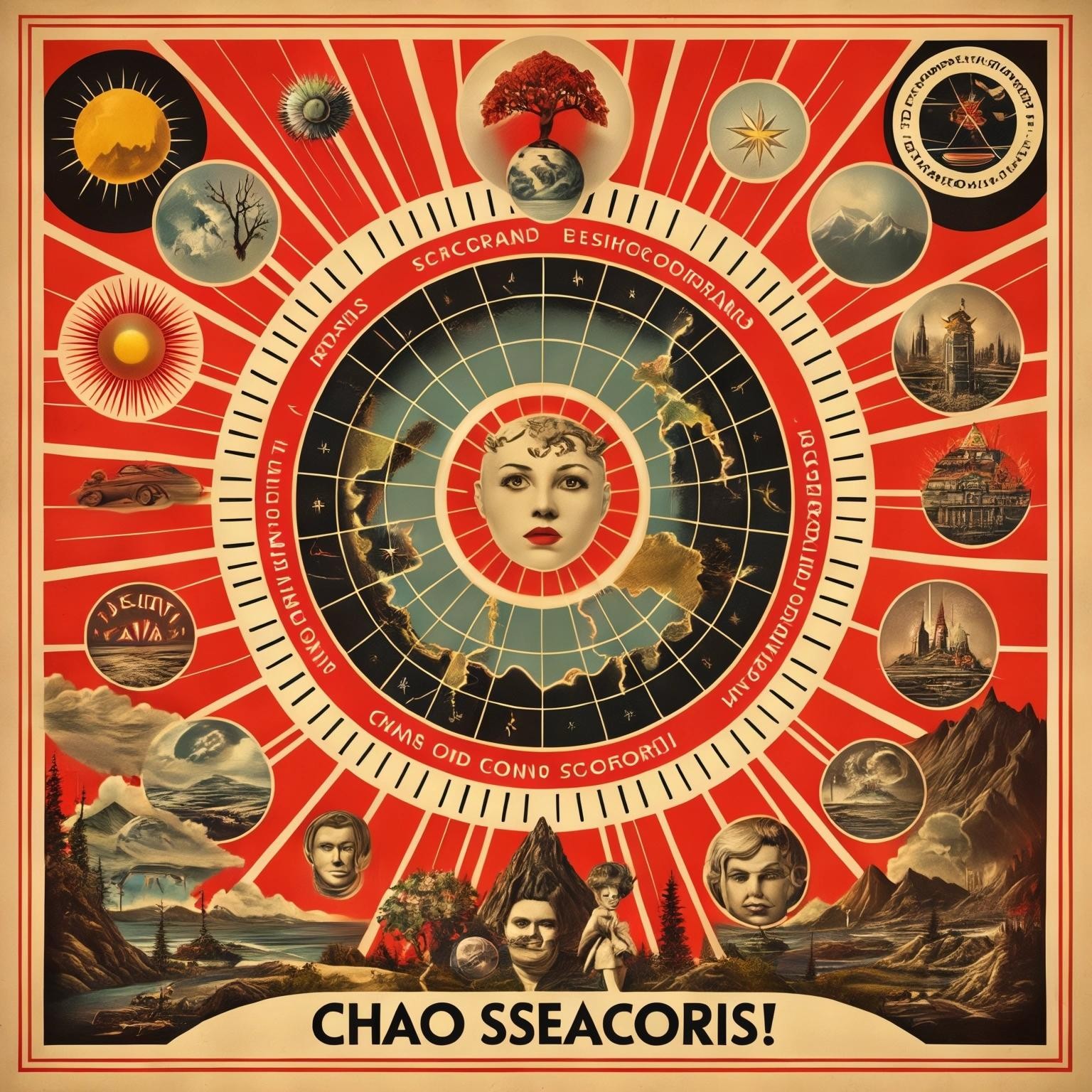 Image with seed 2296626172 generated via Stable Diffusion through @stablehorde@sigmoid.social. Prompt: kitsch poster of the Five Seasons: Chaos, Discord, Confusion, Bureaucracy, and The Aftermath. Hail Eris! All hail Discordia! #fnord #elektrodada 