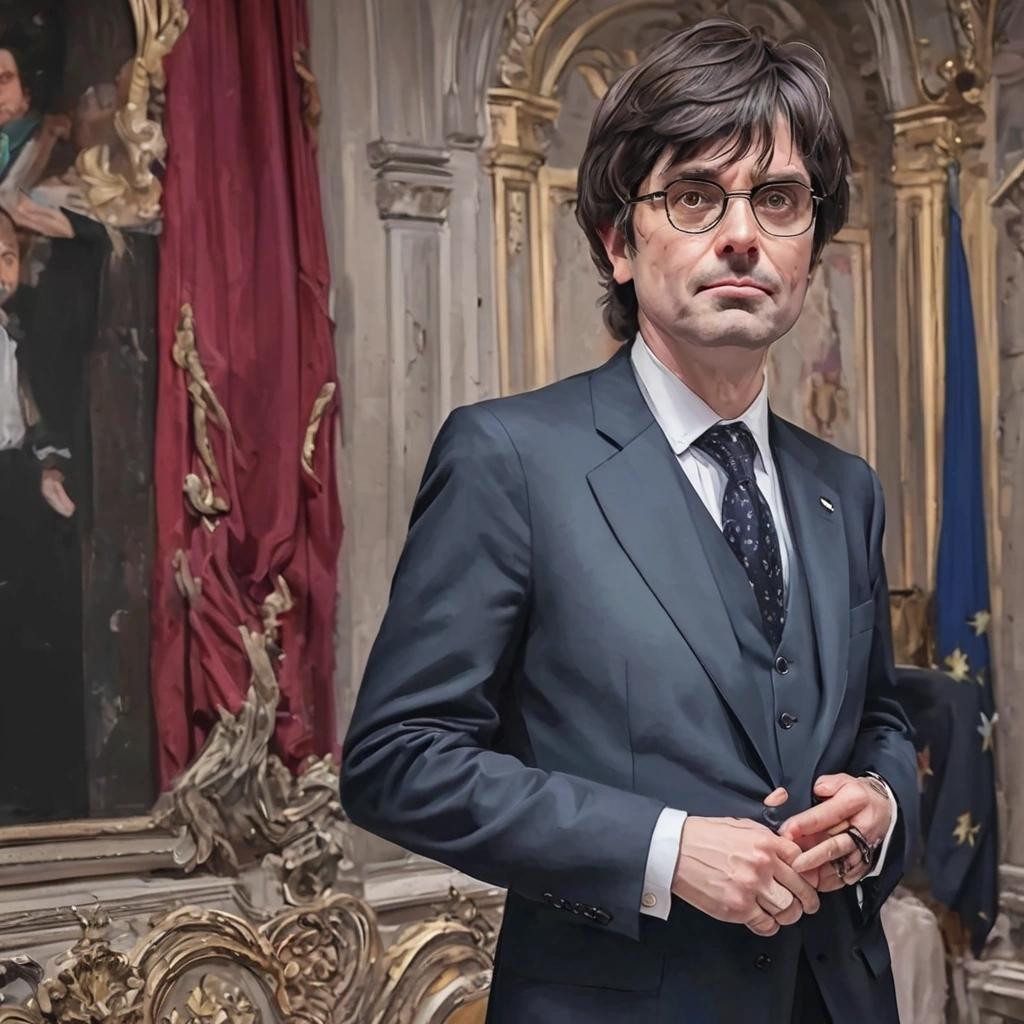 Image with seed 2917814702 generated via Stable Diffusion through @stablehorde@sigmoid.social. Prompt: President Puigdemont in a Lupin french serie style