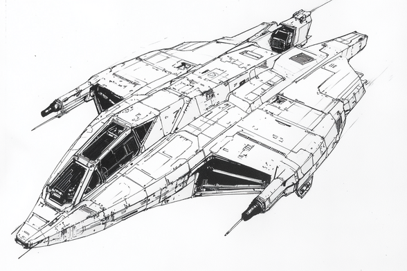 3/4 view of a cute space fighter which is kind of lozenge shaped