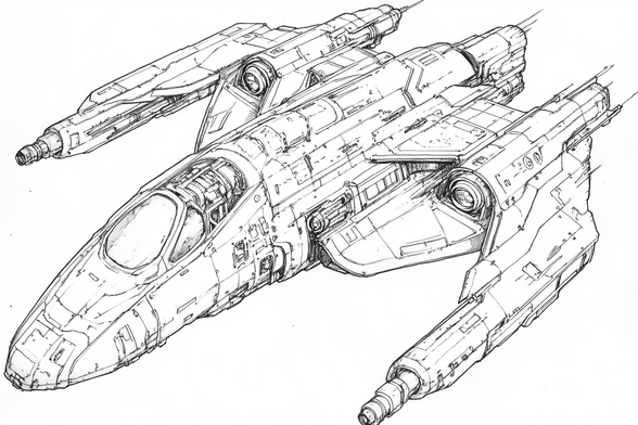 3/4 view of a good, solid space fighter, 7/10 nothing wrong with it