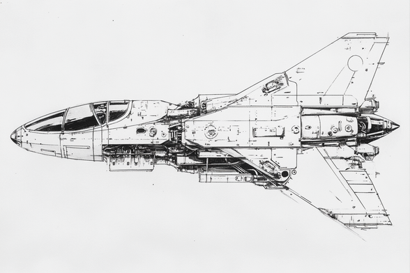 Side view of a small space fighter with cruciform tail fins