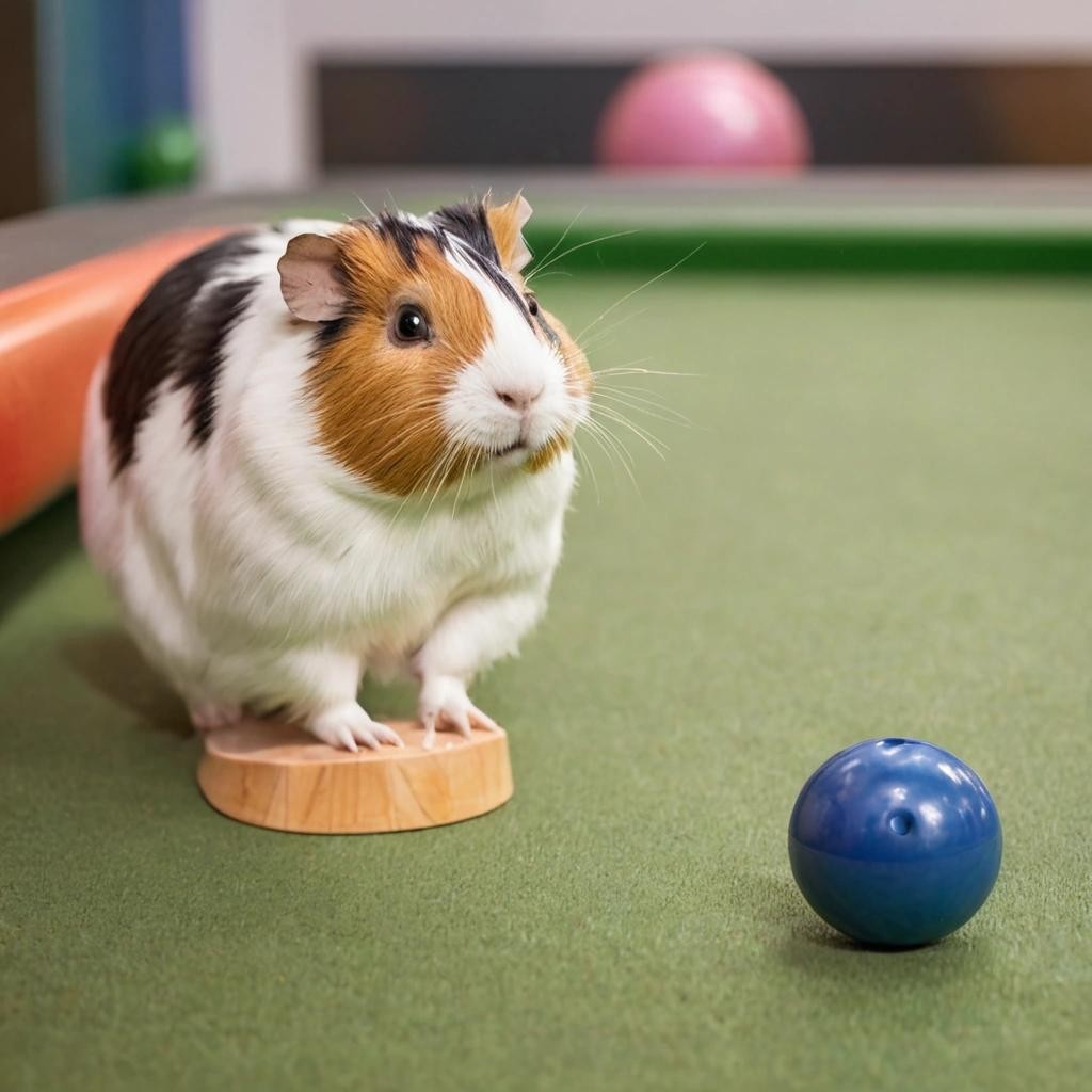 Image with seed 4156047666 generated via Stable Diffusion through @stablehorde@sigmoid.social. Prompt: a guinea pig playing bowling