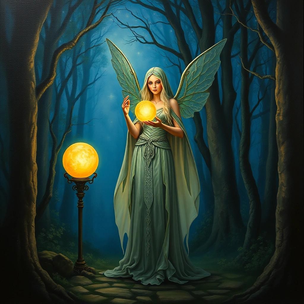 Image with seed 1980235842 generated via Stable Diffusion through @stablehorde@sigmoid.social. Prompt: Elven Priestess standing between two glowing orbs in a magical grove at night, highly detailed, elegant, fantasy, oil on canvas, very attractive, beautiful, Pre-Raphaelite.