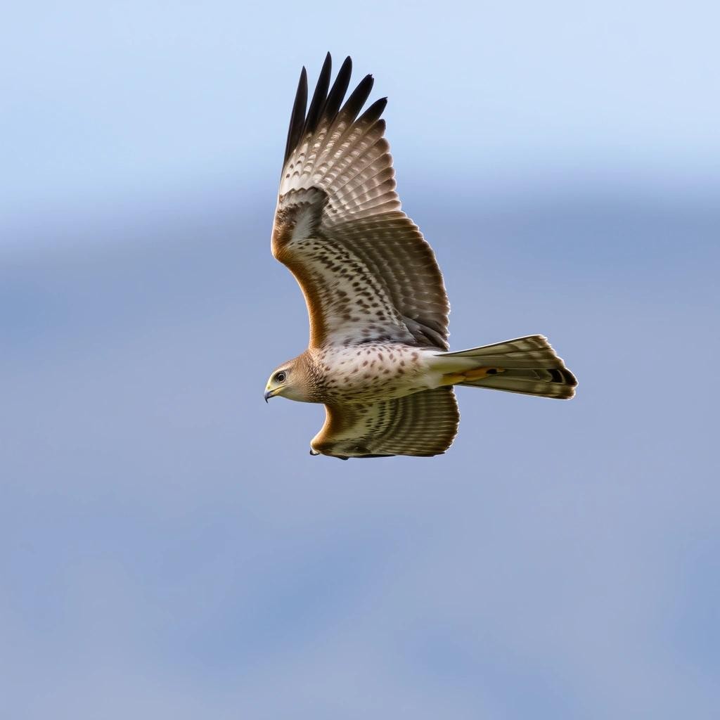 Image with seed 2072811878 generated via Stable Diffusion through @stablehorde@sigmoid.social. Prompt: Astur gentilis, the Eurasian goshawk, in flight