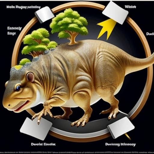 Image with seed 3119006462 generated via Stable Diffusion through @stablehorde@sigmoid.social. Prompt: dinosaurs running on a hamster wheel to create electricity for the world 