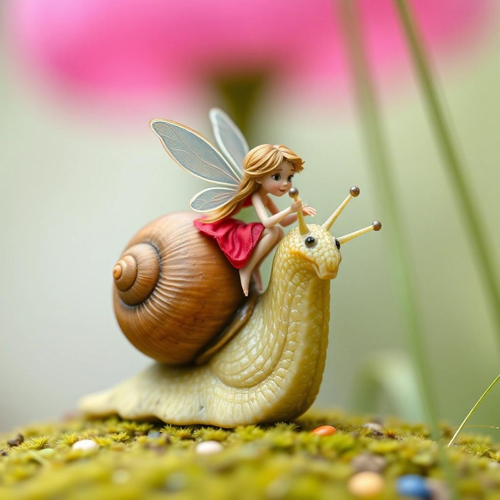 Image with seed 4084786006 generated via Stable Diffusion through @stablehorde@sigmoid.social. Prompt: a tiny fairy riding a big snail