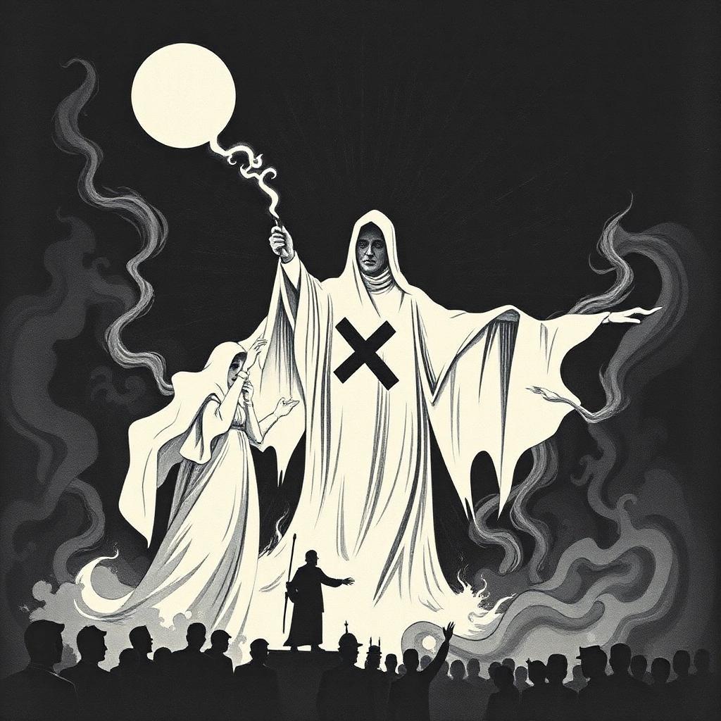 Image with seed 3512815483 generated via Stable Diffusion through @stablehorde@sigmoid.social. Prompt: A spectre is haunting Europe — the spectre of communism. All the powers of old Europe have entered into a holy alliance to exorcise this spectre: Pope and Tsar, Metternich and Guizot, French Radicals and German police-spies.